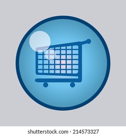 a blue round button with a blue shopping cart