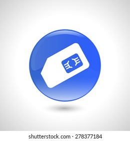 Blue round button with sim card icon for web design