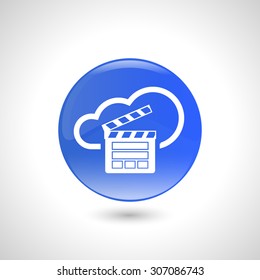 Blue round button with slate board icon for web design