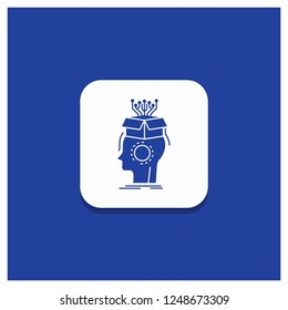 Blue Round Button for sousveillance, Artificial, brain, digital, head Glyph icon