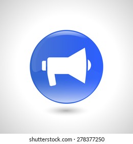 Blue round button with speaker icon for web design