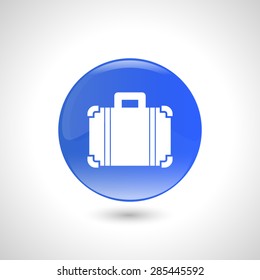 Blue round button with suitcase icon for web design