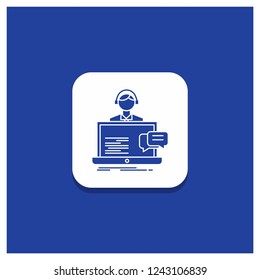 Blue Round Button for support, chat, customer, service, help Glyph icon