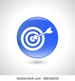 Blue round button with target icon for web design