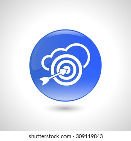 Blue round button with target icon for web design