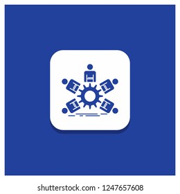 Blue Round Button for team, group, leadership, business, teamwork Glyph icon