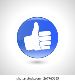 Blue round button with thumbs up icon for web design