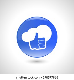 Blue round button with thumbs up icon for web design