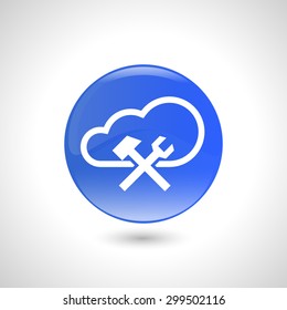 Blue round button with tools icon for web design
