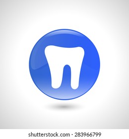 Blue round button with tooth icon for web design
