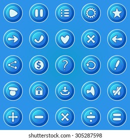 Blue round buttons for game UI - vector set of buttons for game development
