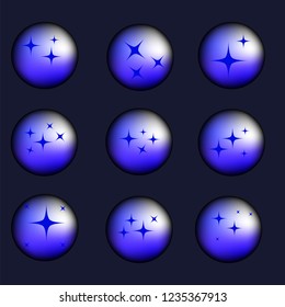 Blue round buttons in nine different forms. Vector illustration