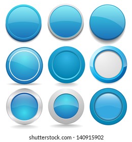 Blue round buttons in nine different forms