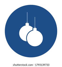 Blue round Christmas balls hanging on threads icon, button isolated on a white background. EPS10 vector file