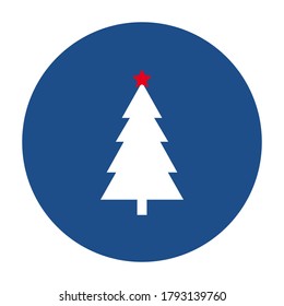 Blue round Christmas tree icon, button isolated on a white background. EPS10 vector file