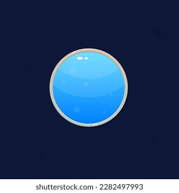 Blue Round Circle  Marine Button Golden Border For Games UI Or Web Sites Your Business Cute Cartoon Colorful Vector Design