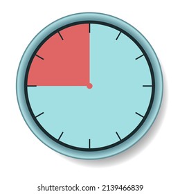 A blue round clock with an expiring time of 15 seconds. Vector illustration