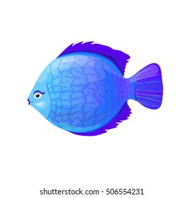 blue round coral fish in cartoon style, vector illustration, isolated on white