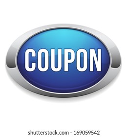 Blue round coupon button with metallic border