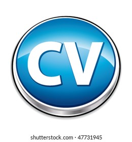 Blue round CV icon button. vector illustration.