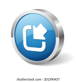 Blue round download button with metallic border on white background