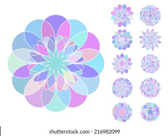 Blue round east ornament set. Vector symbols