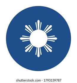 Blue round eight-rayed sun of flag of the Republic of Philippines icon, button isolated on a white background. EPS10 vector file