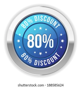 Blue round eighty percent discount badge on white background
