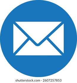 Blue round envelope icon in trendy style . Email message sign . Mail icon vector