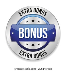 Blue round extra bonus button with metallic border