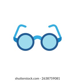 Blue round eyeglasses on White Background in flat style