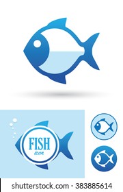 Blue round fish icon isolated on white background