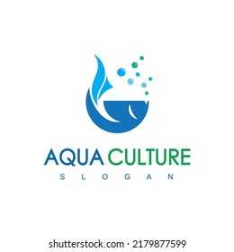 Blue Round Fish Logo Aqua Culture Icon Concept Isolated On White Background