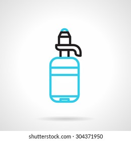 Blue round flat design vector icon with white silhouette plastic bottle with pump on gray background. Element for the logo