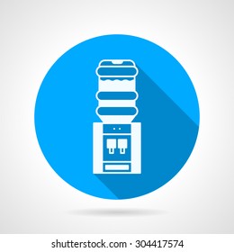 Blue round flat design vector icon with white silhouette plastic bottle with pump on gray background. Element for the logo