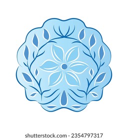 Blue round flower shape with leaves and flowers pattern
