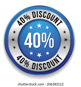 Blue round forty percent discount button on white background