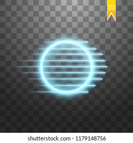 Blue round frame. Shining circle banner. Isolated on black transparent background. Vector illustration
