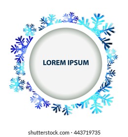 blue round frame with snowflakes. Vector