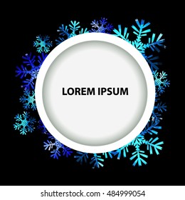blue round frame with snowflakes. Vector