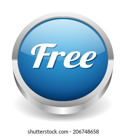 Blue round free button on white background
