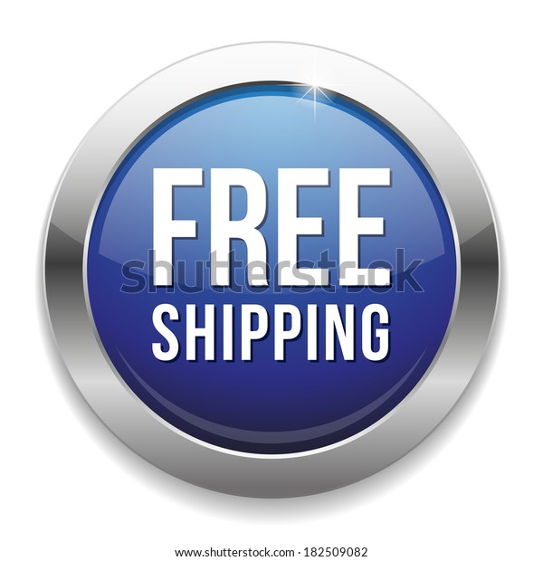 Blue\
round free shipping button with metallic\
border