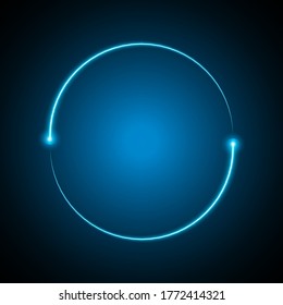 Blue round glowing border, neon frame, vector illustration.