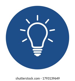 Blue round glowing light bulb line icon, button isolated on a white background. EPS10 vector file