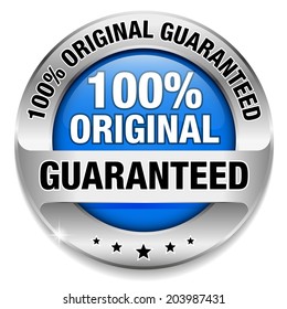 Blue round hundred percent original badge on white background