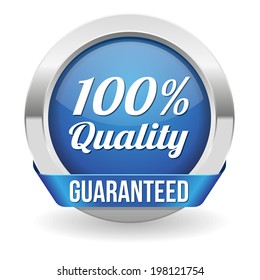 Blue round hundred percent quality button on white background