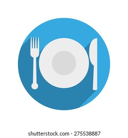 blue round icon with set cutlery