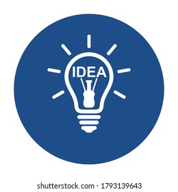Blaue runde Idee, die das Symbol der Glühbirne leuchtet, Schaltfläche einzeln auf weißem Hintergrund. EPS10 Vektordatei