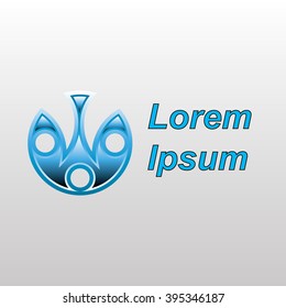 Blue round logo with round holes and sharp cuts