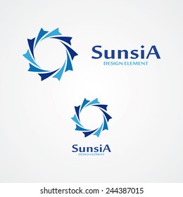 Blue round logotype of a sun